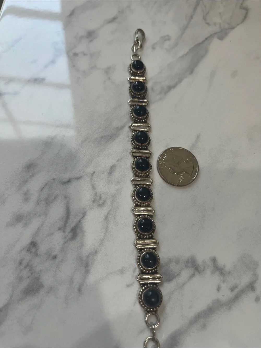 Sterling SilverBracelet with Black Onyx Gemstones Accents 7 inches